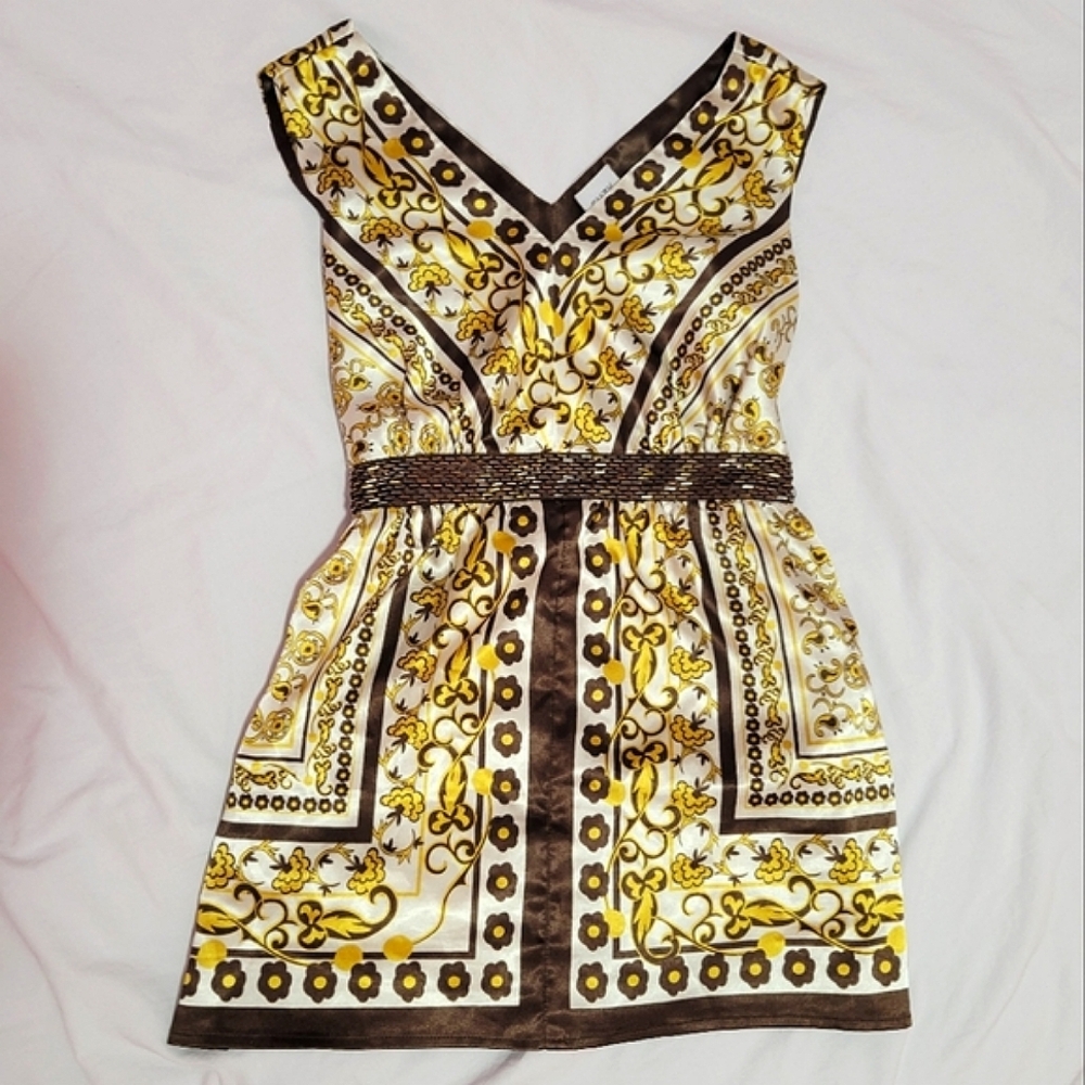 SUZY gold & brown floral patterned satin camisole top